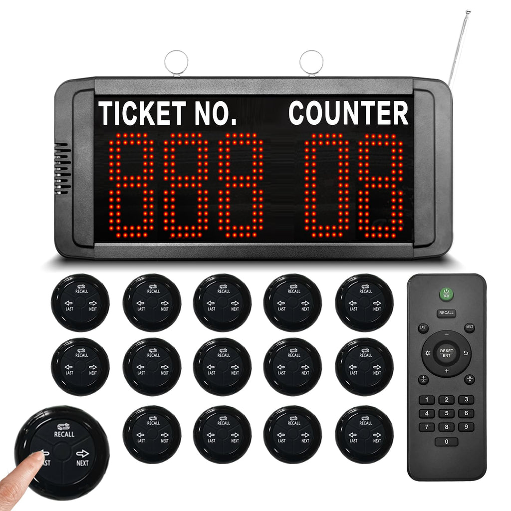 Multi-Window Take a Number System Wireless Queue Management System with LED Digital Display & Voice Broadcast 15 Counter Call Buttons for Bank Clinic Hospital Waiting Room