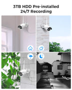 Hiseeu 2K Wireless Security Camera System, 10CH NVR Kit,8Pcs 3MP WiFi Surveillance Cameras for Home Indoor/Outdoor Use,Night Vision,Waterproof, Motion Detection, 3TB Hard Drive and DC Power Included