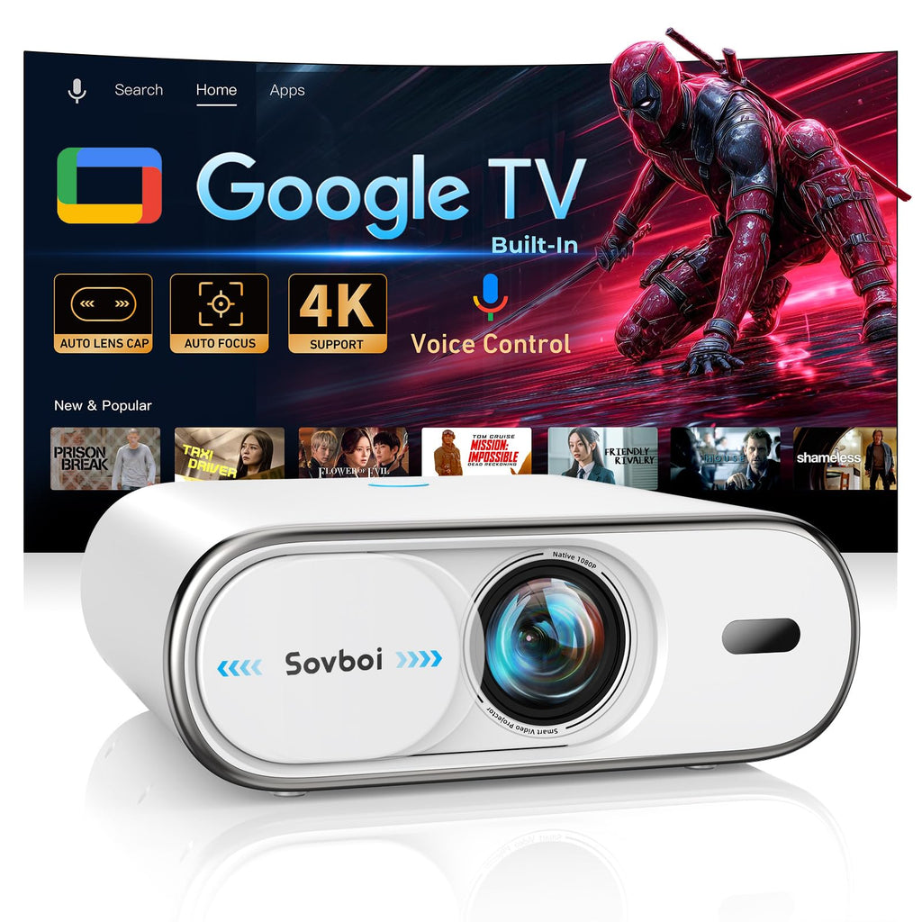 Outdoor-Projector Built-in Google TV, Sovboi Auto Lens Cap Smart Proyector