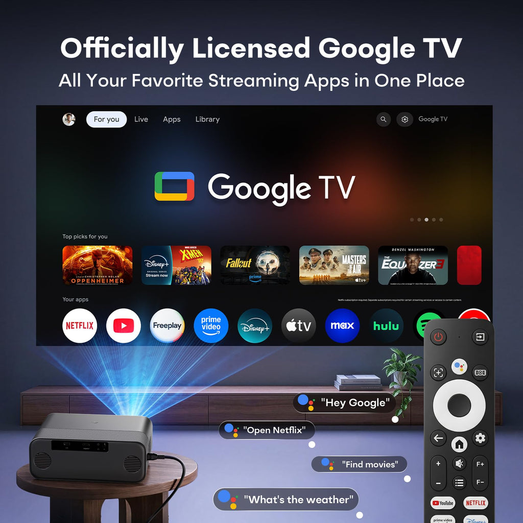 Google TV Smart Outdoor Projector, 4K Projector with WiFi and Bluetooth