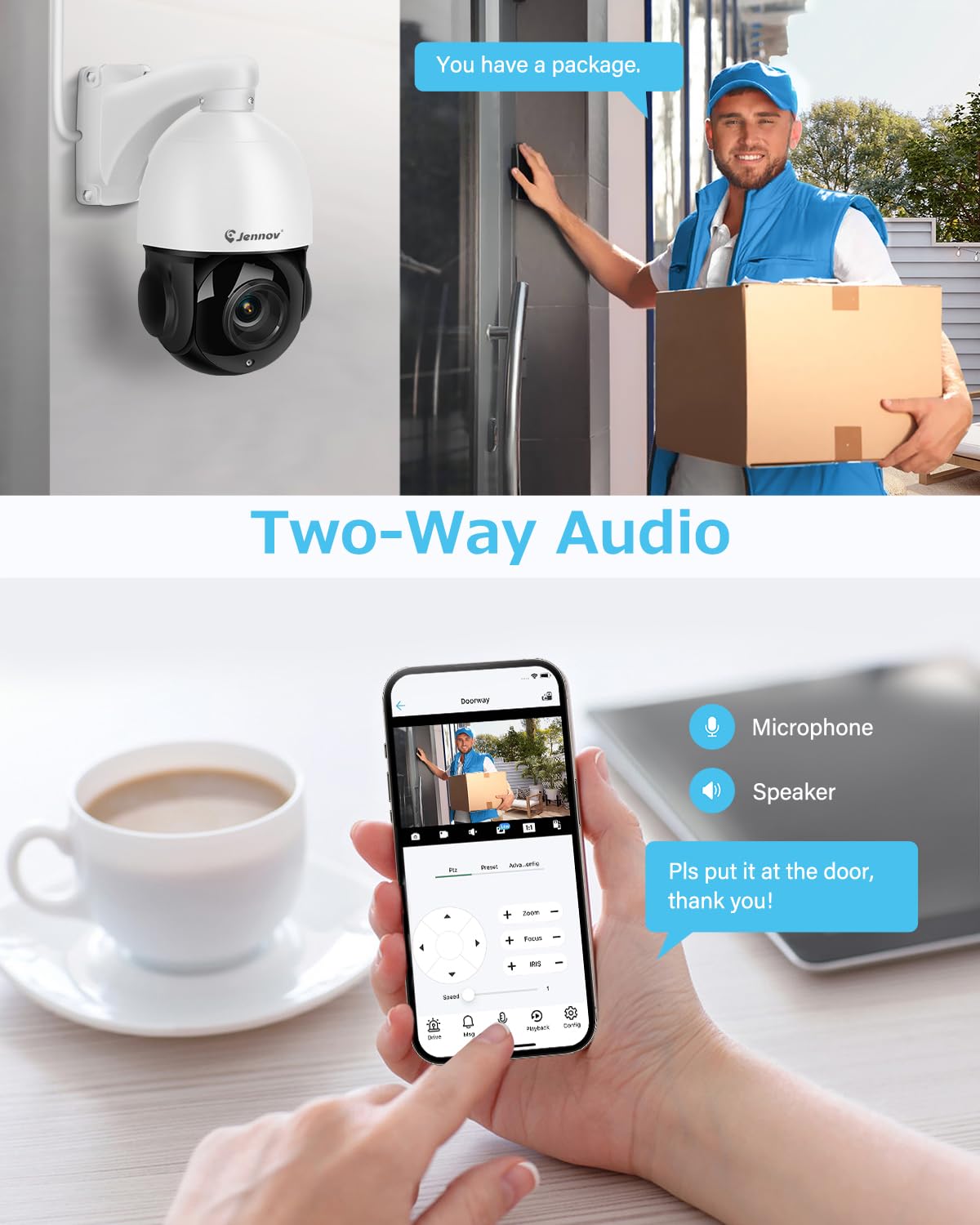 Jennov 4K 8MP Outdoor PTZ IP POE Camera with Pan Tilt 20X Optical Zoom