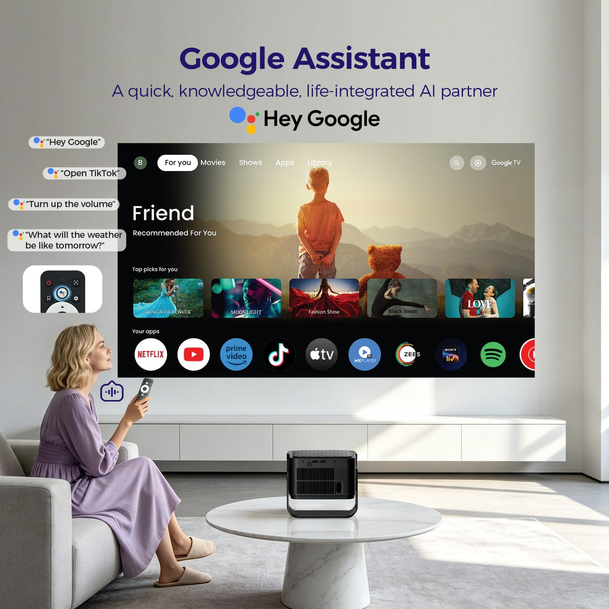 Projector【Compatible with Google TV & 4K Support】Portable Projector