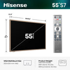 Hisense 55“ Hi-QLED S7 CanvasTV Series 4K UHD Art Google Smart TV (55S7SG, 2026 New) - 144Hz, Art Mode, Anti-Glare Panel, Dolby Vision HDR, Hi-Matte Display, Frame & UltraSlim Wall Mount Included