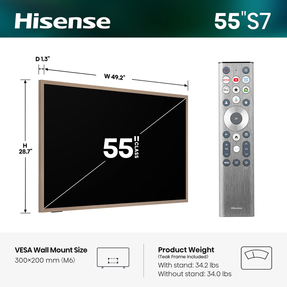 Hisense 55“ Hi-QLED S7 CanvasTV Series 4K UHD Art Google Smart TV (55S7SG, 2026 New) - 144Hz, Art Mode, Anti-Glare Panel, Dolby Vision HDR, Hi-Matte Display, Frame & UltraSlim Wall Mount Included