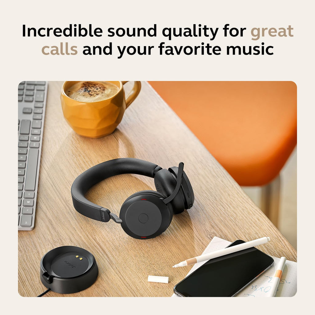 Jabra Evolve2 75 PC Wireless Headset with 8-Microphone Technology - Dual Foam Stereo Headphones with Advanced Active Noise Cancelling, USB-A Bluetooth Adapter and MS Teams-Compatibility - Black
