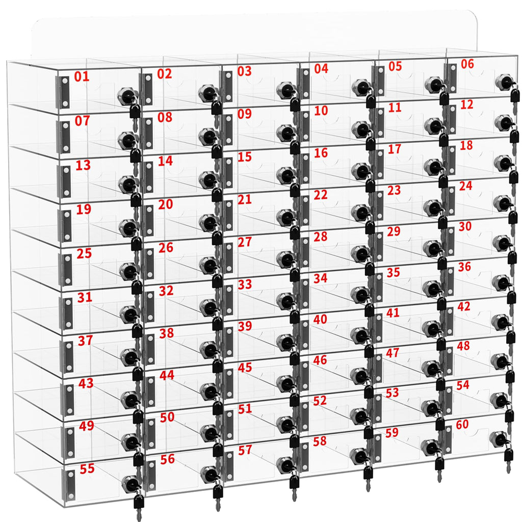 Cell Phone Locker 100 Slots, Wall-Mounted Cell Phone Lock Box with Keys, Acrylic Cell Phone Storage Locker for Employees Office Classroom Gym, Clear Cell Phone Locker Cabinet for Storage (40 Slots)