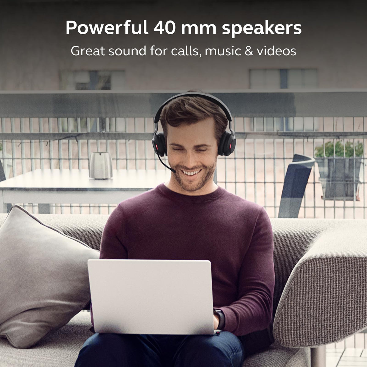Jabra Evolve2 65 Bluetooth Wireless Headset with Mic for Calls and Music, Dual-Ear Headphones with USB-C Adapter, Up to 37 Hours Battery, Noise-Cancelling, Works with Online Meeting Apps, Black