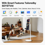 32-Inch FHD Smart Portable TV, Rolling TV on Wheels, Built-in Battery, Android 15 OS, Touch Screen Monitor, 6GB RAM + 128GB Storage, 8MP Camera, Full Swivel Rotation, Voice Remote