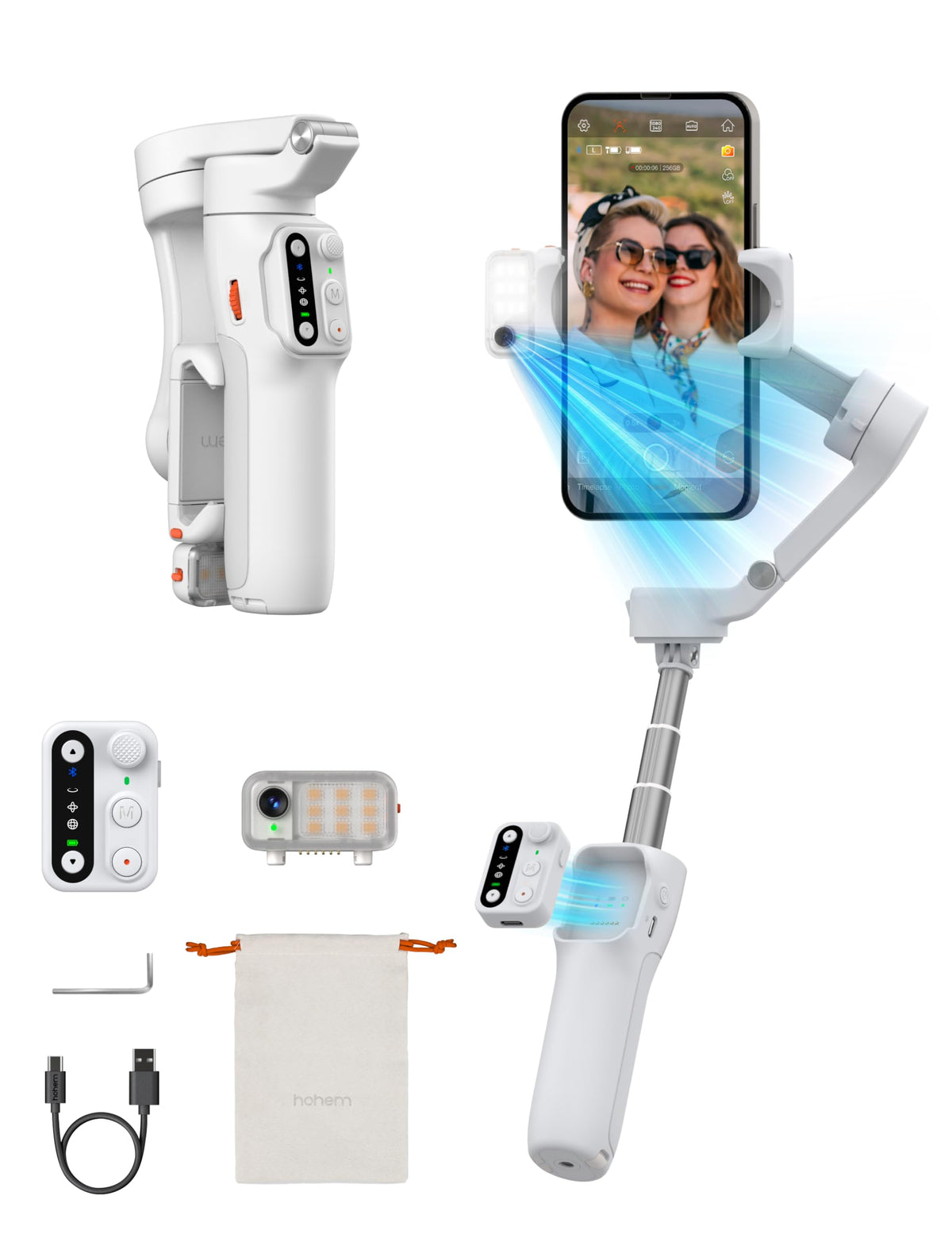 Hohem iSteady V3 Ultra Gimbal Stabilizer for Smartphone, AI Tracking Phone Gimbal, 1.22" Touchscreen Detachable Remote Control, Built-in Extension Rod & Tripod, 360° Infinite Pan, Vlog Filming, Black