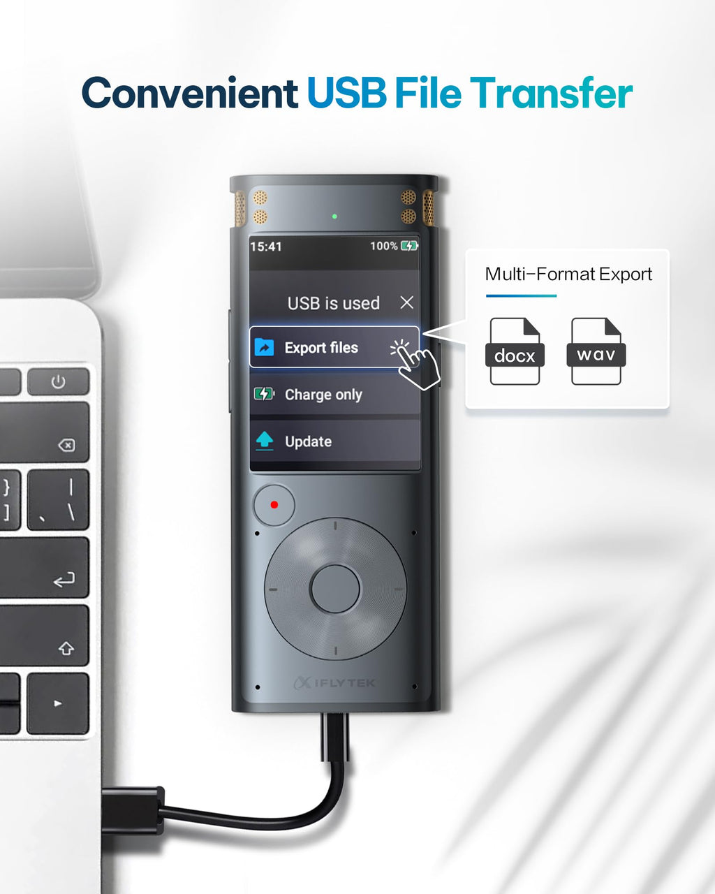 iFLYTEK Offline Voice Recorder with Playback, Secure Digital Recorder with AI Transcription, 5-Language Voice-to-Text, Noise Reduction, AI Voice Recorder for Meetings, Interviews, Learning