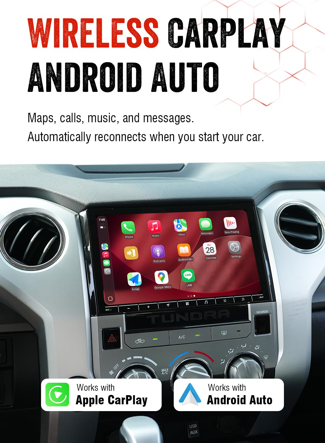 Dasaita 10.2" QLED Head Unit for Tundra 2014-2021, Wireless CarPlay