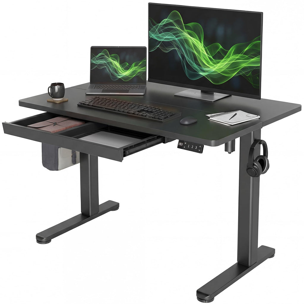 Claiks Electric Height Adjustable Standing Desk with Drawers, 63 x 24 Inch Sit Stand Desk for Home Office, Computer Desk Workstation,Black