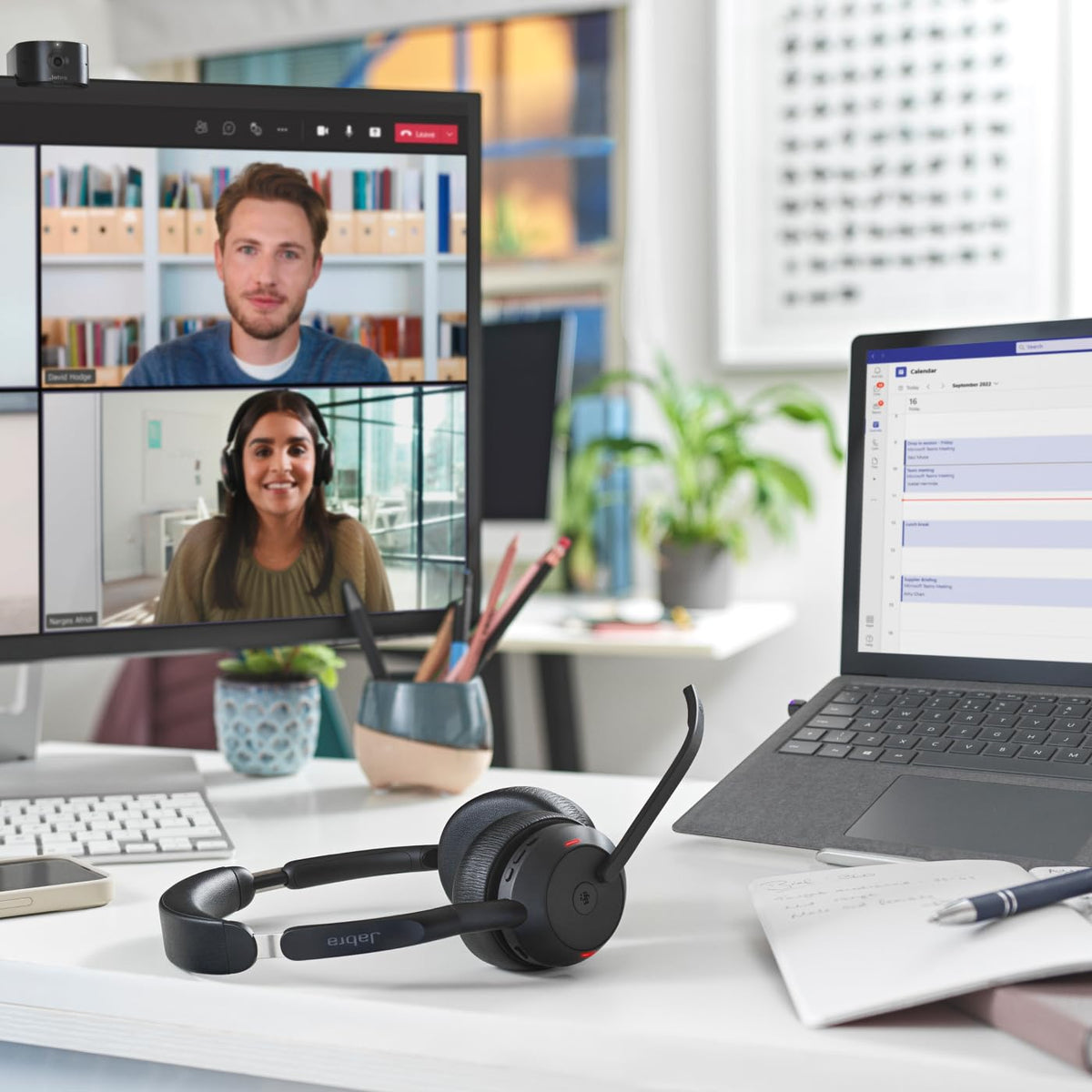 Jabra Evolve2 55 Stereo Wireless Headset - Features AirComfort Technology, Noise-Cancelling Mics & Active Noise Cancellation - MS Teams Certified, Works with Other Platforms - Black