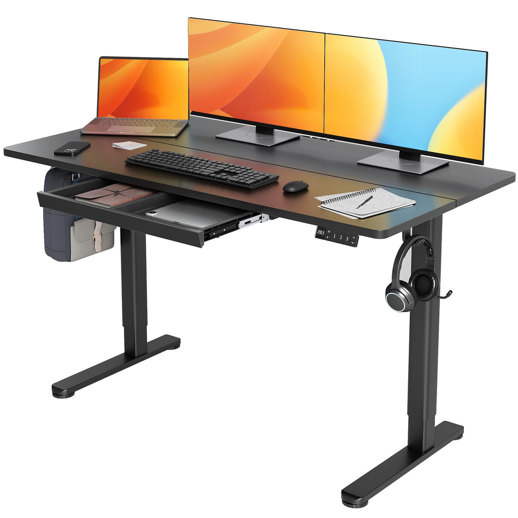 Claiks Electric Height Adjustable Standing Desk with Drawers, 63 x 24 Inch Sit Stand Desk for Home Office, Computer Desk Workstation,Black