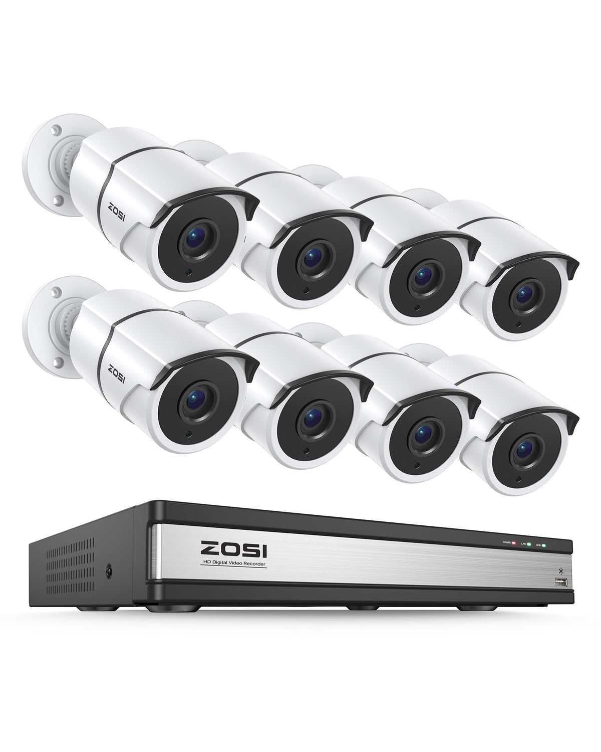 ZOSI 16 Channel Wired Security Camera System, 8X 1080P Metal Cams, No HDD