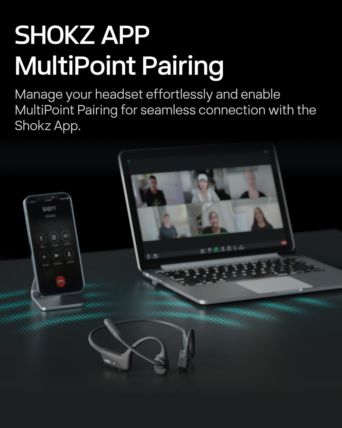 SHOKZ OpenComm2 Open-Ear Bluetooth Headset, Noise-Canceling Mic