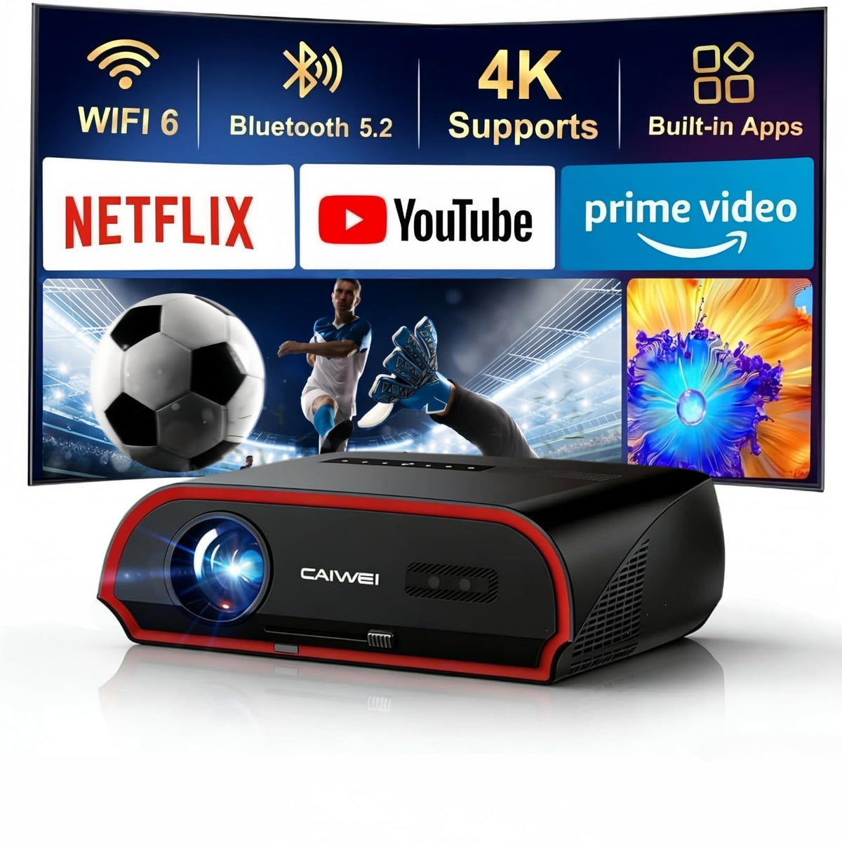 Smart Projector True 1800ANSI Indoor Daylight, 4K HDR Support Home Theater