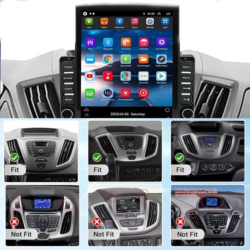 9.7'' Android 14 Car Stereo Radio for Ford Transit Custom 2013 2014 2015 2016 2017 2018 2019 2+64G Wired/Wireless with Carplay GPS Support OBD OBD2 DVR TPMS TV Box MIC,U Disk,DSP,DAB+