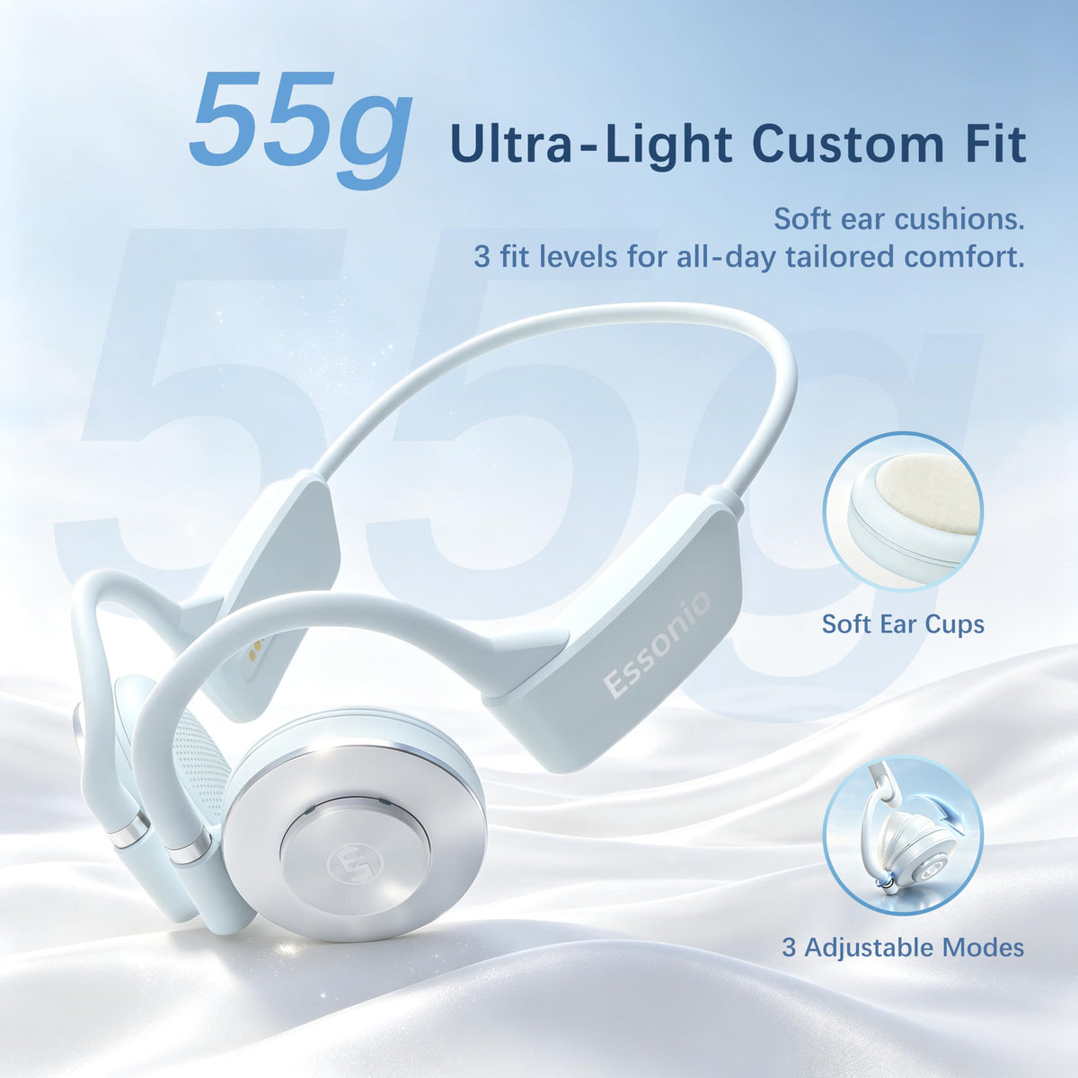 XB1 Open Ear Headphones, 34.8mm Adjustable Bass, 20H Playtime for Daily Use