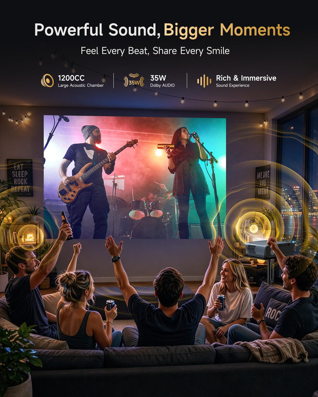 Google TV 4K Smart Projector Daylight Home Theater 2400 ANSI Lumen，38W Dolby Audio, ToF Auto Focus & Auto Keystone, Short Throw, WiFi 6, Bluetooth, HDMI ARC/CEC, NFC