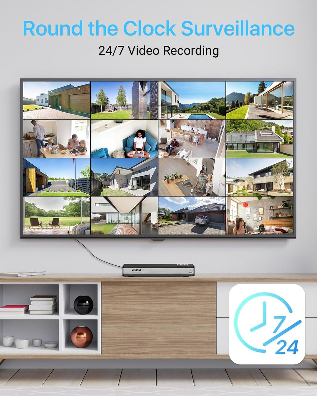 ZOSI 4K 16CH POE Security Camera System with 4TB HDD, 16pcs 5MP Metal Cams