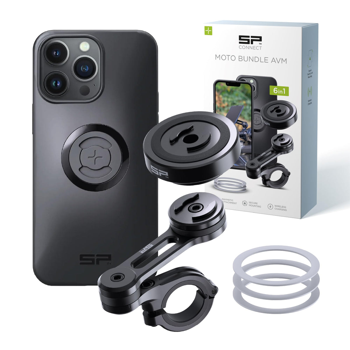 SP CONNECT Moto Bundle II with Anti Vibrations Module| SPC+ | Compatible with for iPhone 15 Pro Max| Motorcycle Phone Mount |Phone Mount for Motorcycle Handlebars | Cell Phone Holder