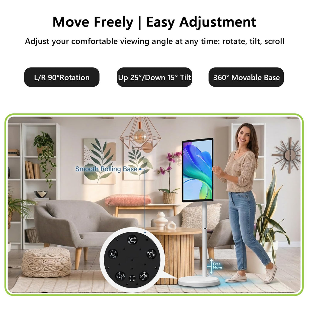 OFD 21.5" Gen2 Portable TV on Wheels,Touchscreen & Rolling Stand,Android 15