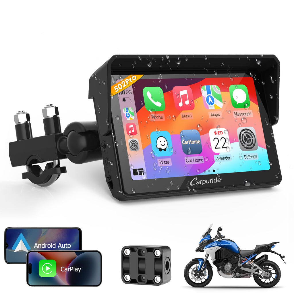Carpuride W702PRO 7" for Motorcycle CarPlay & Android Auto Dual Bluetooth