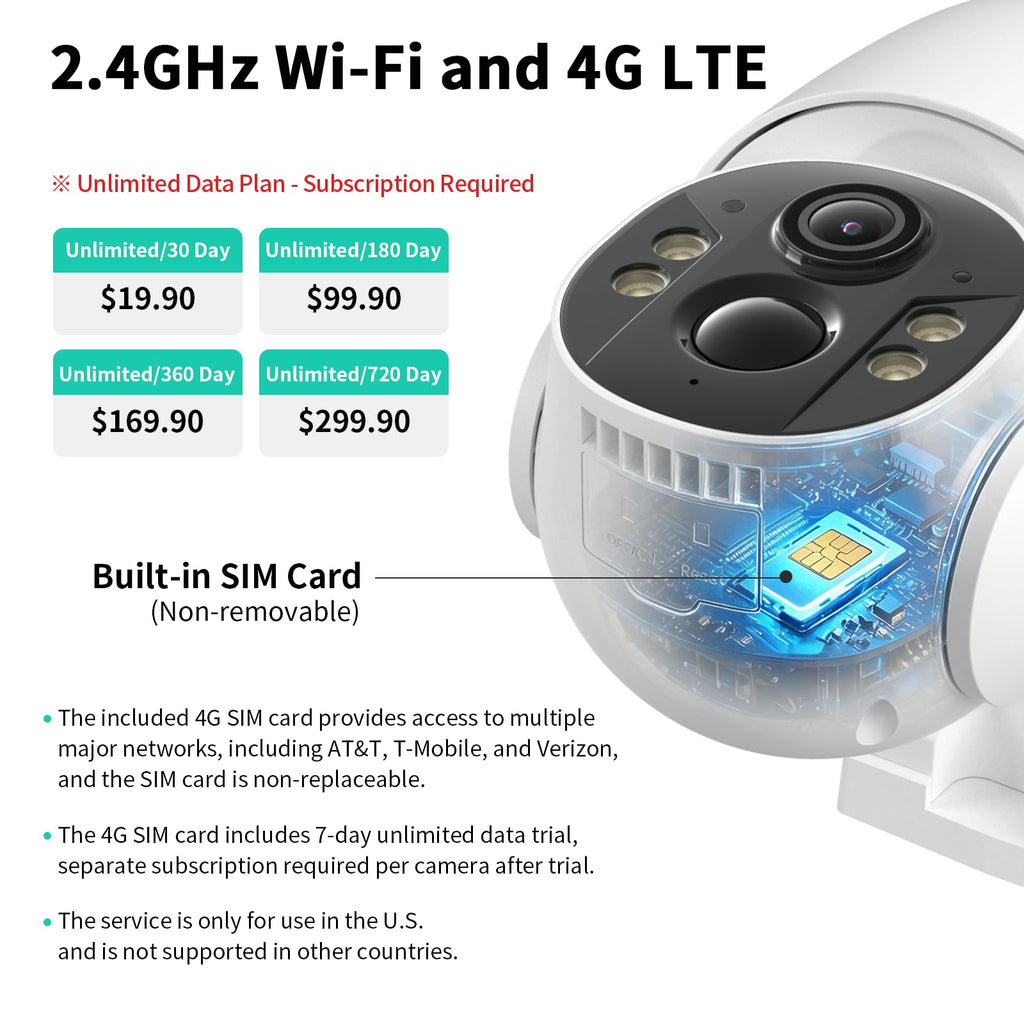 LIWAN Cellular Security Camera Outdoor 2 Pack, 4G and Wi-Fi Dual Mode, 4MP