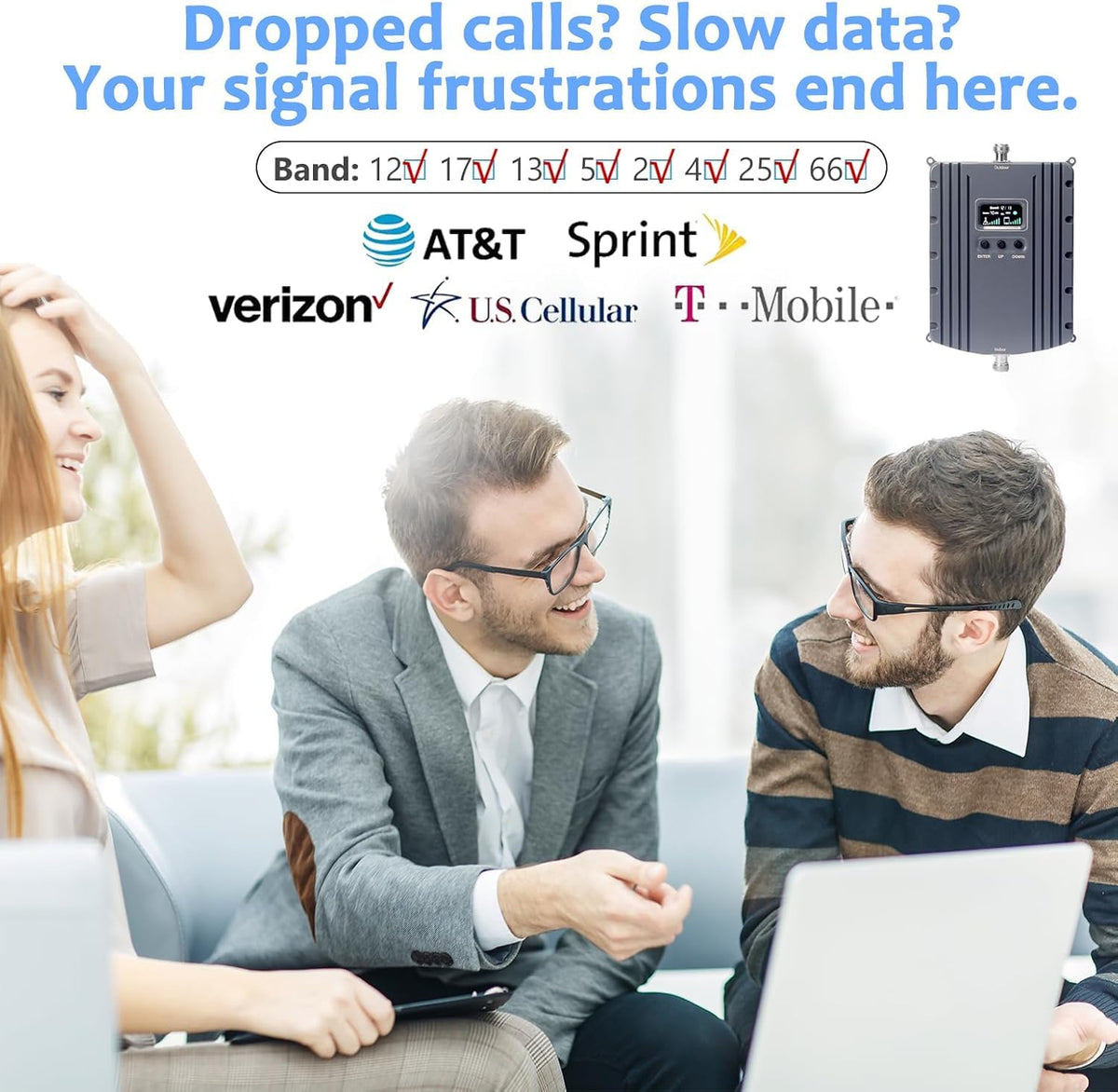 Cell Phone Booster for Home Office with 2 Indoor Antennas| Boosts 5G & 4G LTE | Cell Phone Signal Booster for All U.S. Carriers with Band 2/4/5/12/13/17/25/66| Up to 8000 Sq.Ft | | FCC Approved