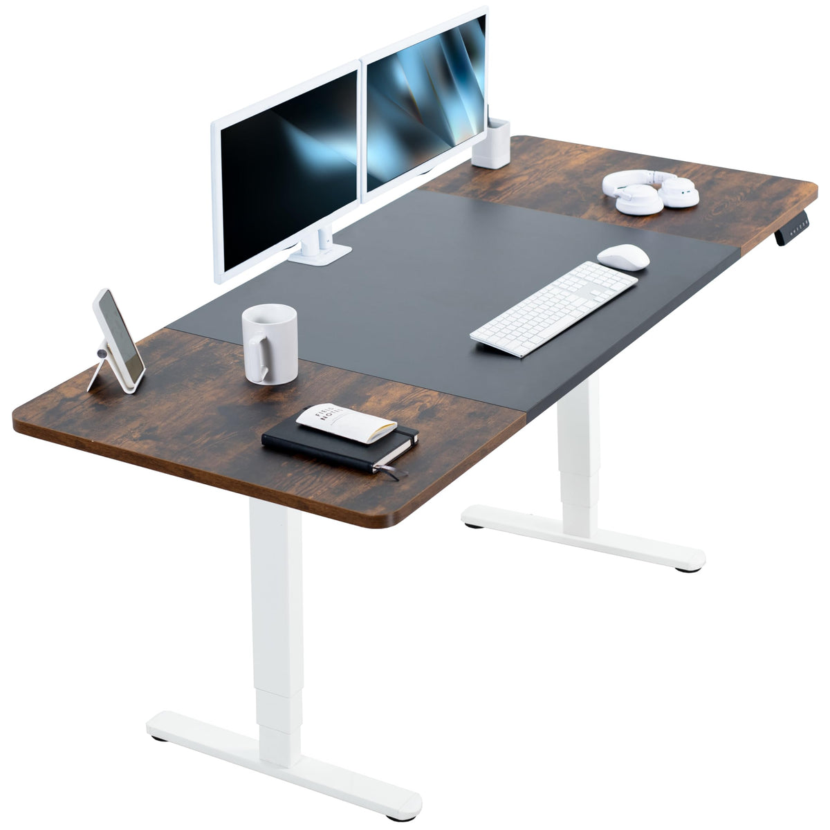 VIVO Electric Dual Motor Standing Desk, 71" x 30" Dark Walnut Top