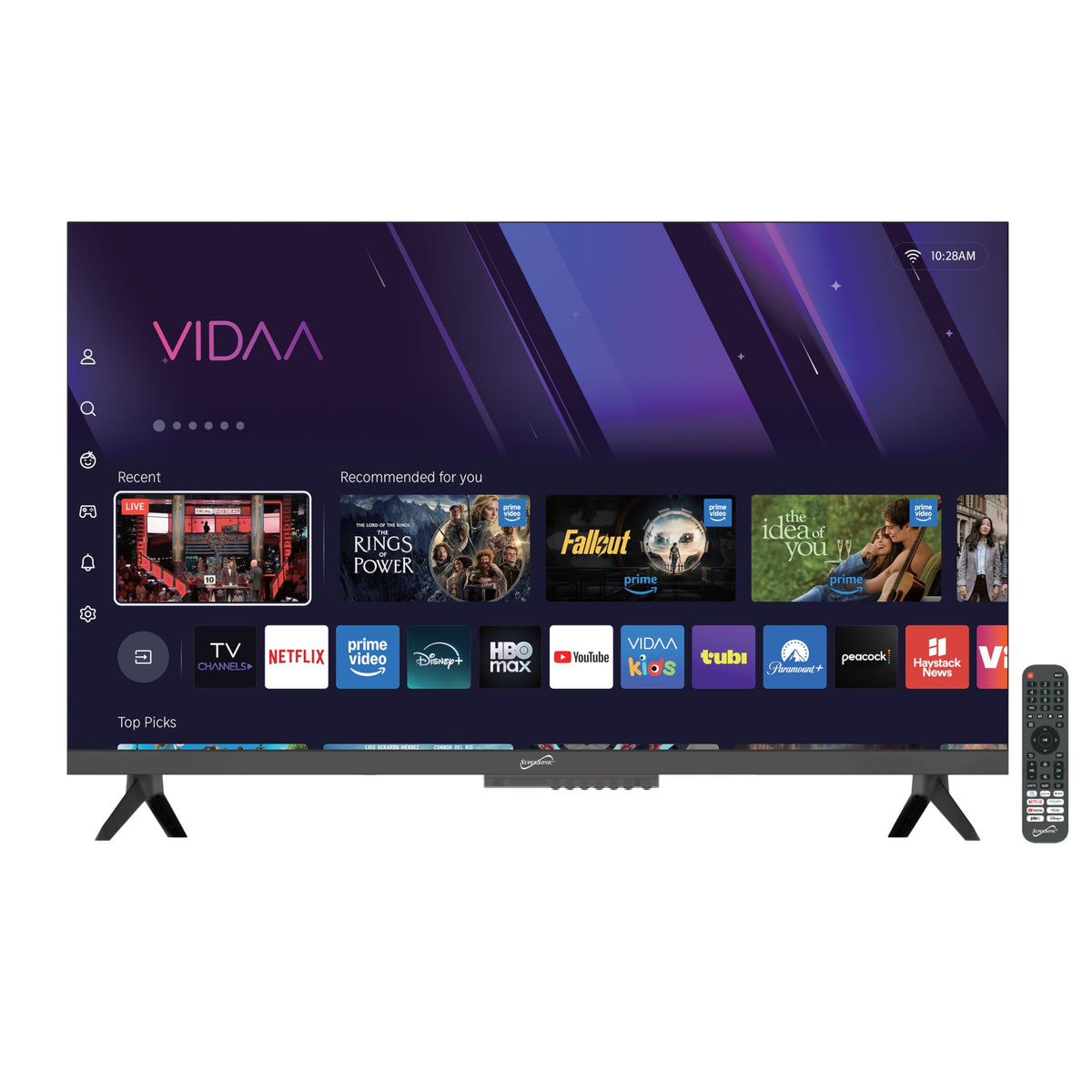 Supersonic SC-3220VTV 32” VIDAA LED SMART TV w/Built-in WiFi, 3 HDMI (ARC), USB Media Player for Photos/Music, AC/DC Car Cord Included, Speakers + Remote, Sleep Timer, 178° Wide Viewing Angles