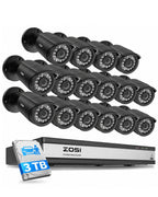 ZOSI 16CH 3K Lite Security Camera System, 16X Wired Bullet Cameras, 3TB HDD
