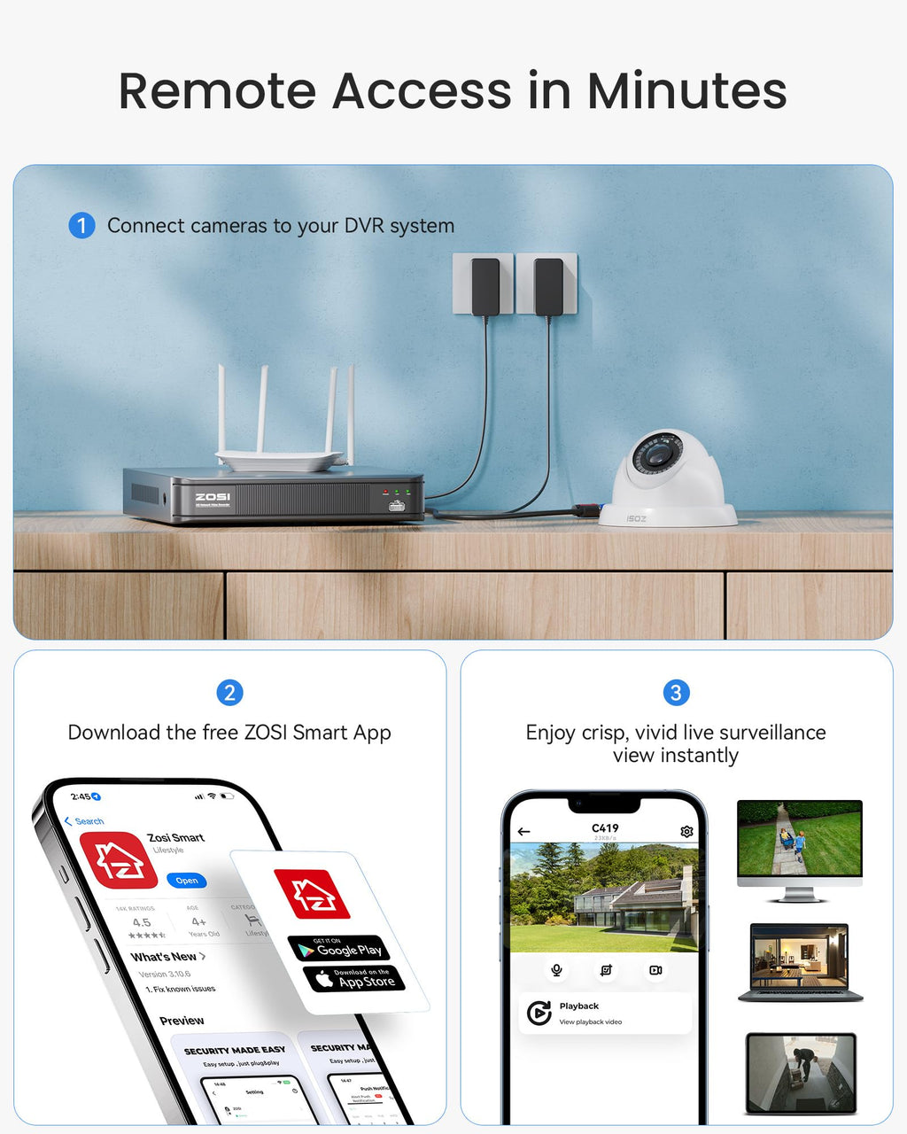 ZOSI 3K Lite Wired Security Camera System, 8 X 1080p Dome Cameras, NO HDD