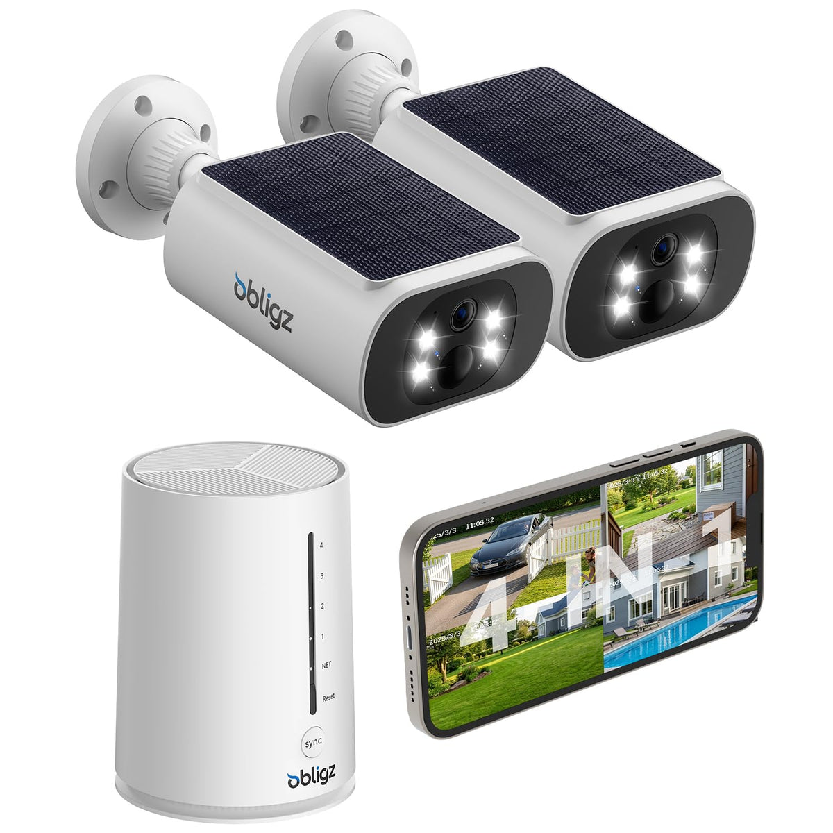 4MP Solar Security Cameras Wireless Outdoor, 64GB Local Storage