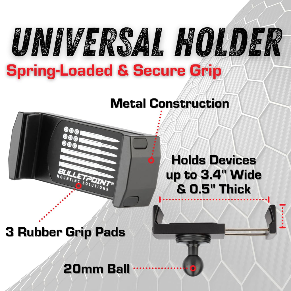 Bulletpoint Metal Dash Mount Phone + Tablet Holder Bundle Compatible with 2015-2020 Ford F150 & 2017-2022 F250/F350 Super Duty - Dual 20mm Ball Dash F150 Phone Mount