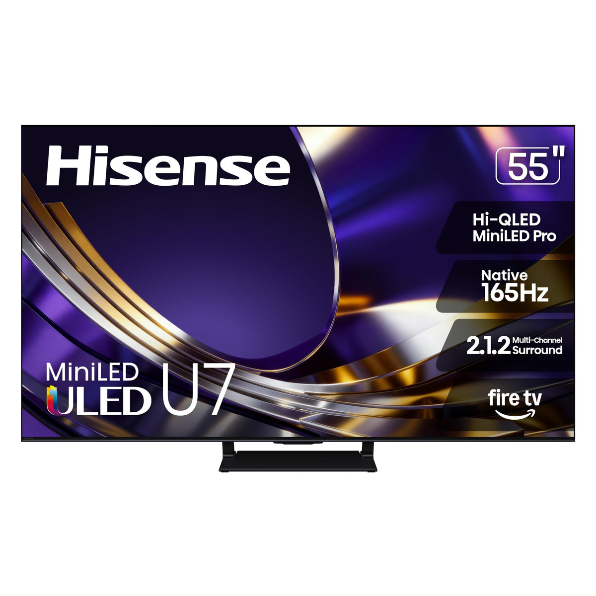 Hisense 55" U7 Mini-LED ULED 4K UHD Best Premium Gaming HDR Smart Fire TV (55U7SF, 2026 New) - Hi-QLED, Native 165Hz, VRR 330, Dolby Vision IQ · Atmos, IMAX Enhanced, Anti-Reflection, 2.1.2 Ch, Alexa+