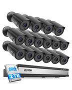 ZOSI 16CH 3K Lite Security Camera System with Audio, AI Human/Vehicle Detection, Night Vision, 8 x 1080P Metal Weatherproof Wired Cameras, 16 Channel Surveillance DVR with 2TB HDD for 24/7 Recording