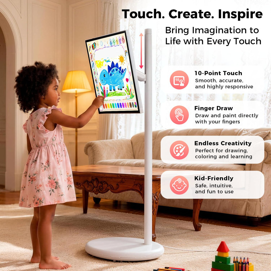 27" Portable Smart Touchscreen Tablet TV on Wheels, Android 15 OS Mobile Smart Display with Google EDLA Certification, 6GB+128GB, Built-in Battery, 4K Camera, Wireless Casting, Rotating Rolling Stand