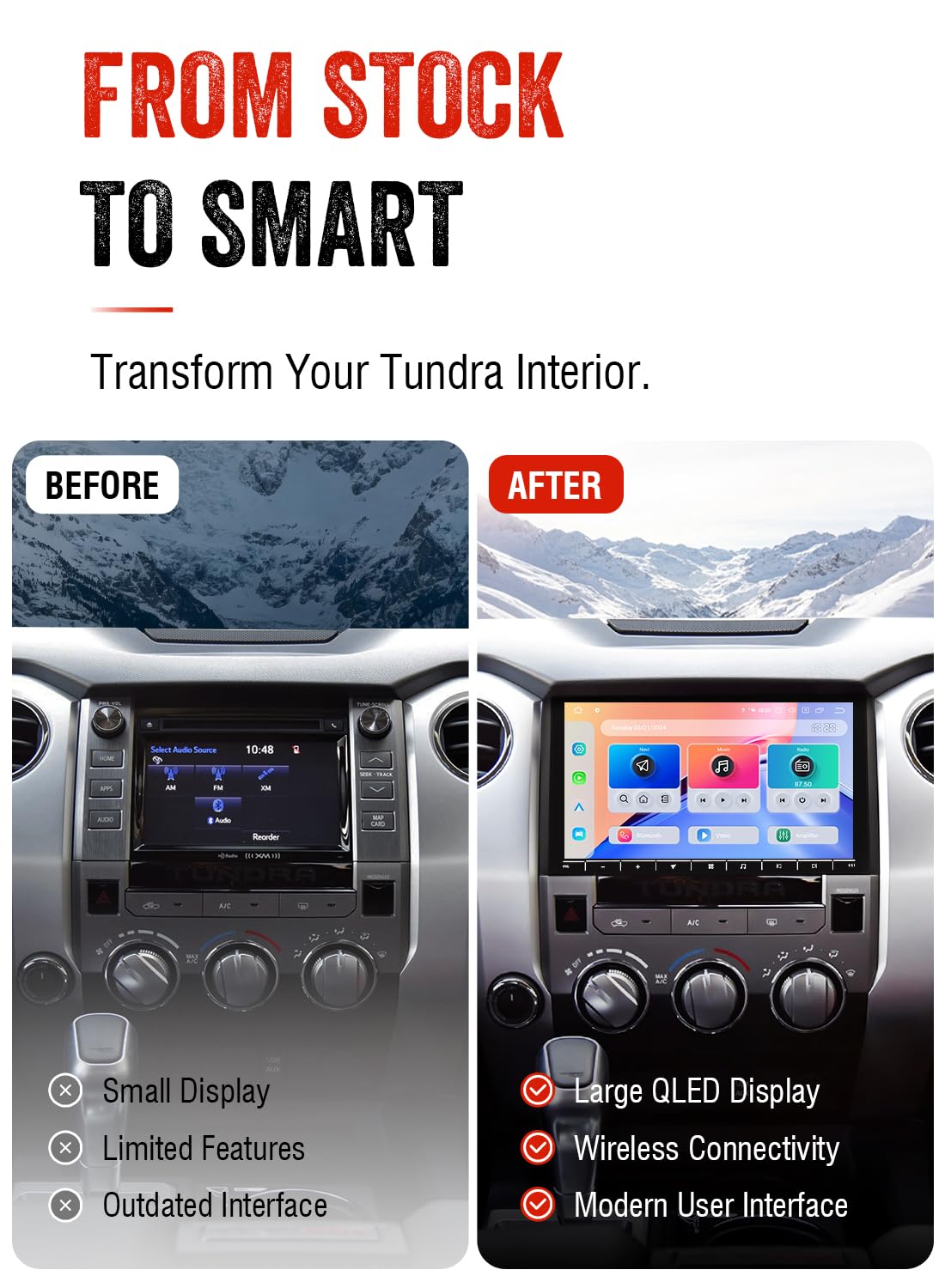 Dasaita 10.2" QLED Head Unit for Tundra 2014-2021, Wireless CarPlay
