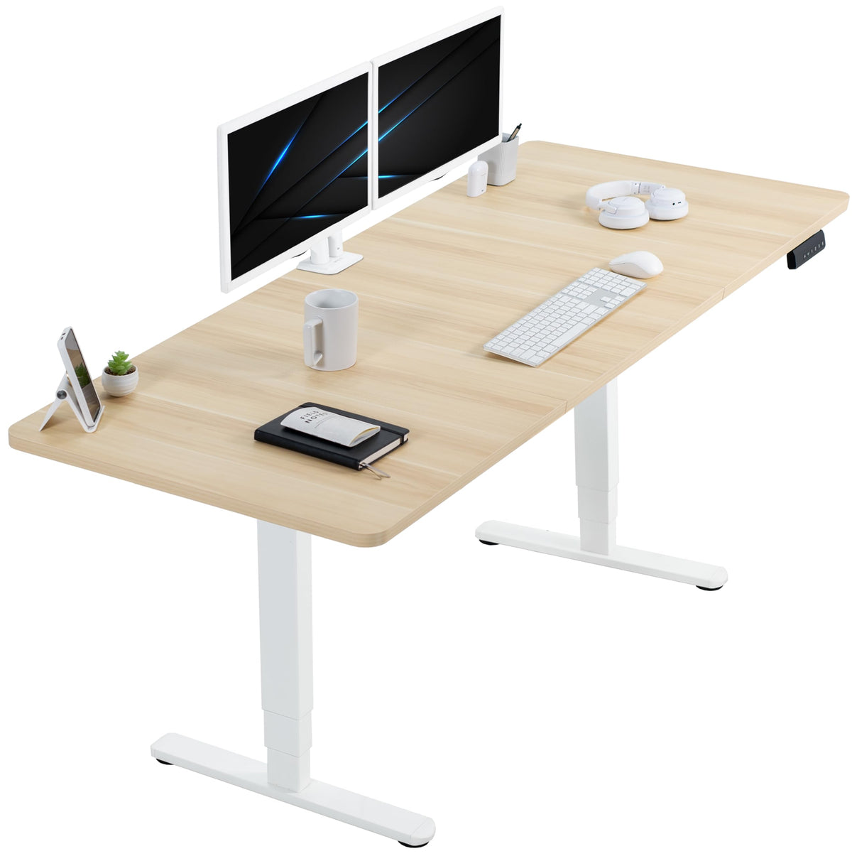 VIVO Electric Dual Motor Standing Desk, 71" x 30" Dark Walnut Top