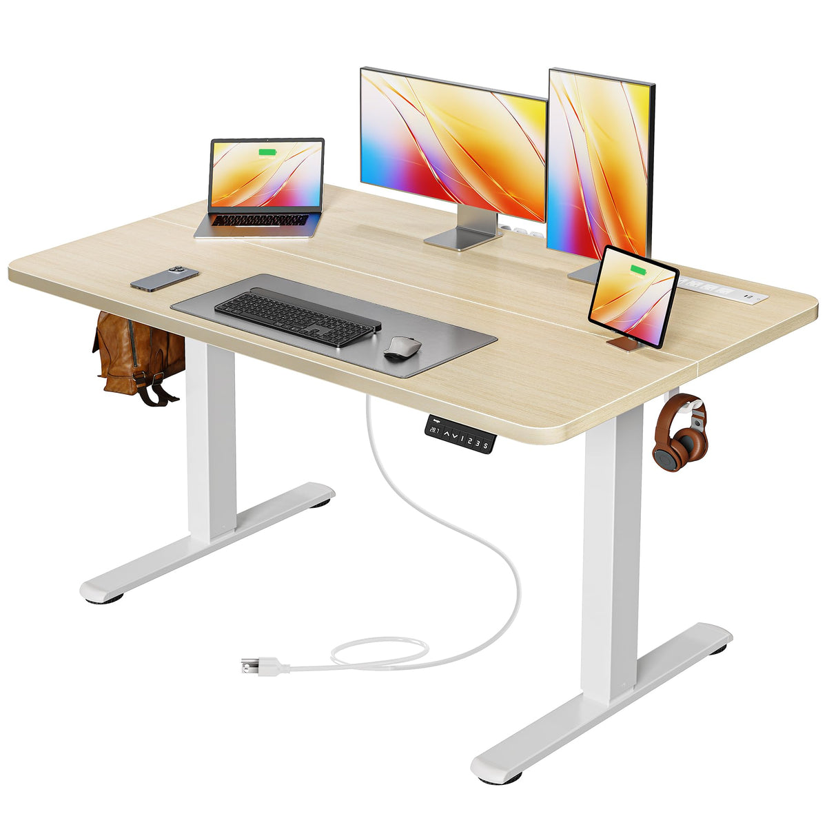 Huuger 63 X 24 Inch Electric Standing Desk with Power Outlets and USB-C Port, Height Adjustable Desk, Sit Stand Desk for Home Office, Computer & Gaming Desk with 3 Presets, Stable Steel Frame, Black