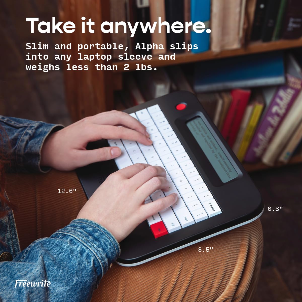 Freewrite Alpha | Distraction-Free Word Processor | Portable Digital Typewriter with Backlit LCD Display, Long Battery Life & Wi-Fi Backup for Writers | E-Typewriter w/Full-Size Mechanical Keyboard