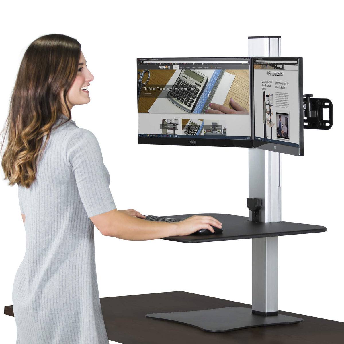 Victor High Rise Electric Sit-Stand Standing Desk Converter with Single Monitor Stand - Height Adjustable Office Desk Workstation for Home, 28" x 23" Work Surface, Black