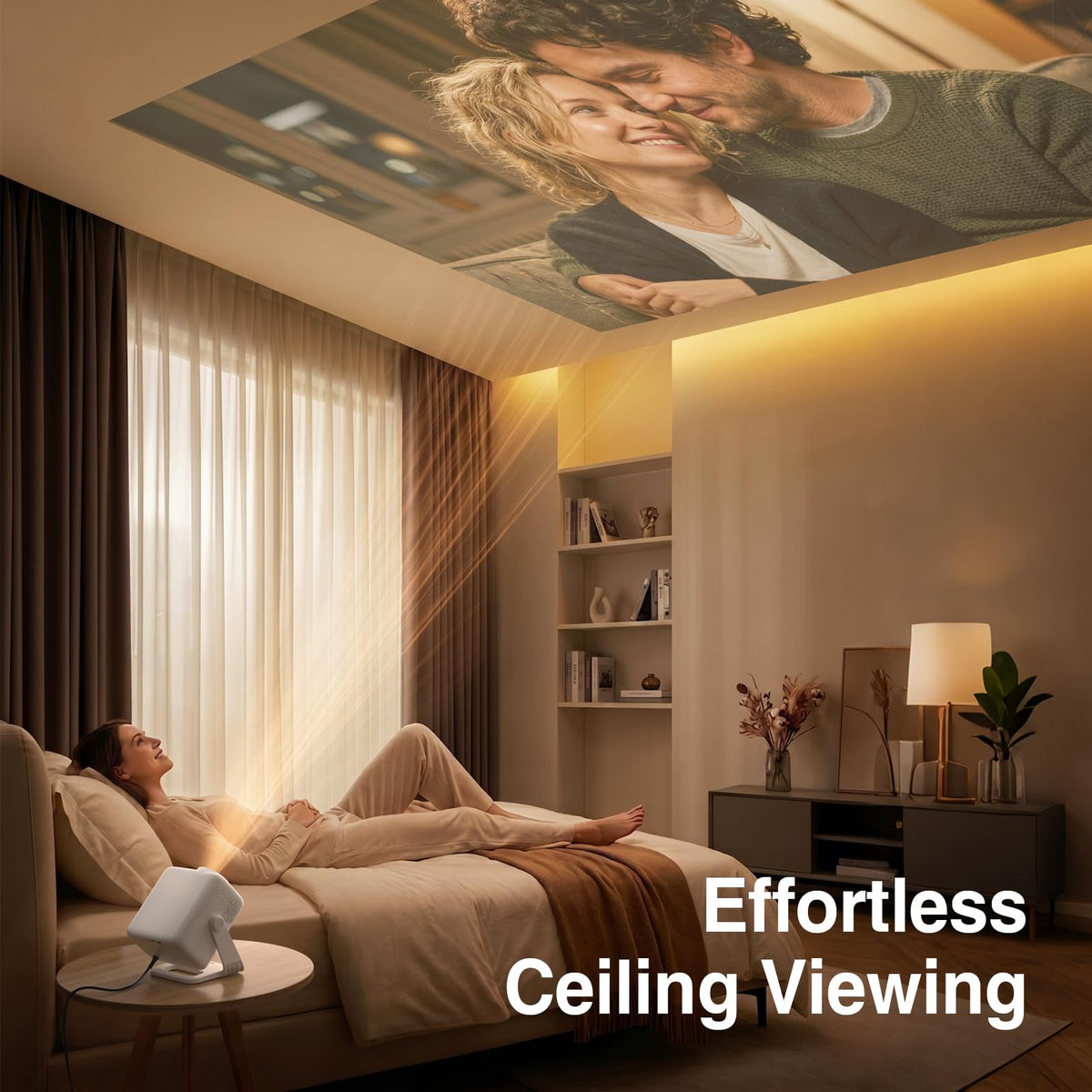 【Google TV & 4K】Smart Projector with WiFi and Bluetooth, VISSPL AI Auto Focus & Auto Keystone Portable Outdoor Projector, Voice Control Movie Gaming Projectors for Bedroom/Ceiling