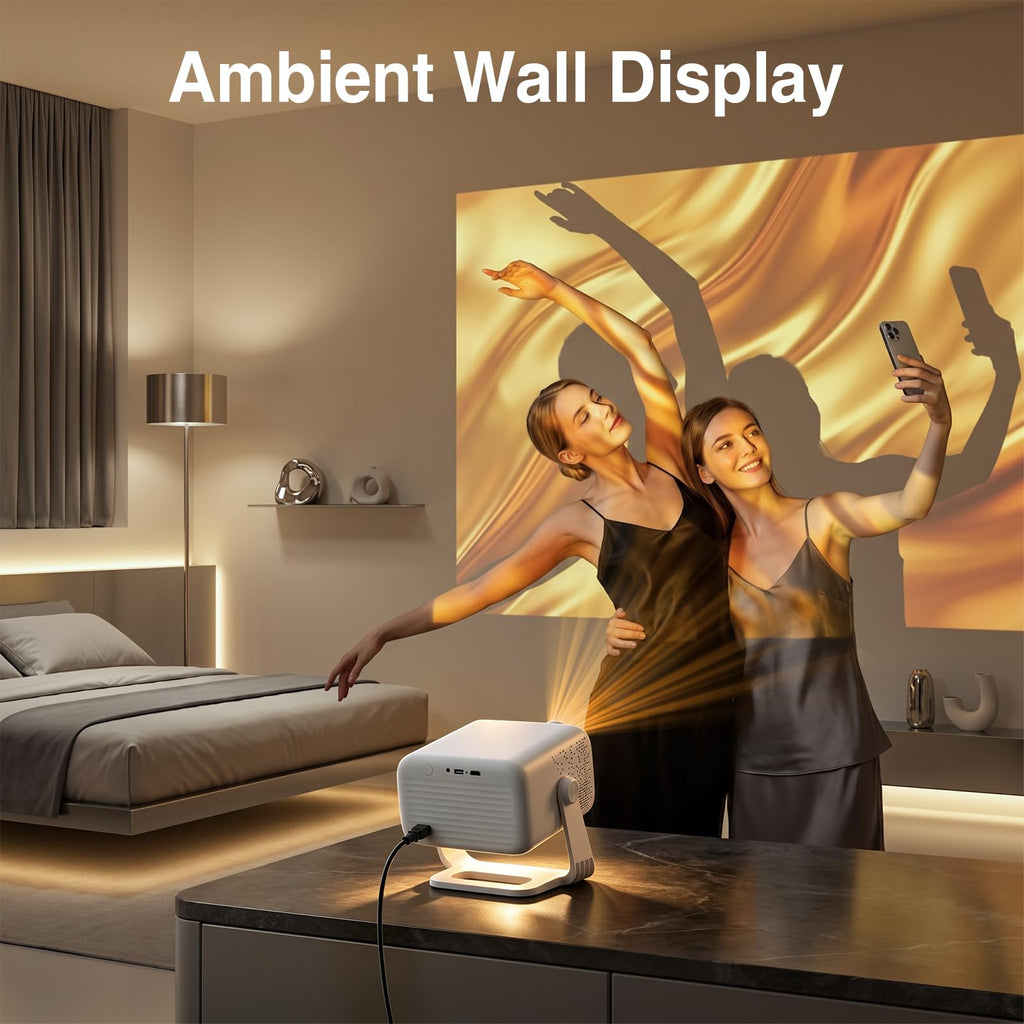 【Google TV & 4K】Smart Projector with WiFi and Bluetooth, VISSPL AI Auto Focus & Auto Keystone Portable Outdoor Projector, Voice Control Movie Gaming Projectors for Bedroom/Ceiling