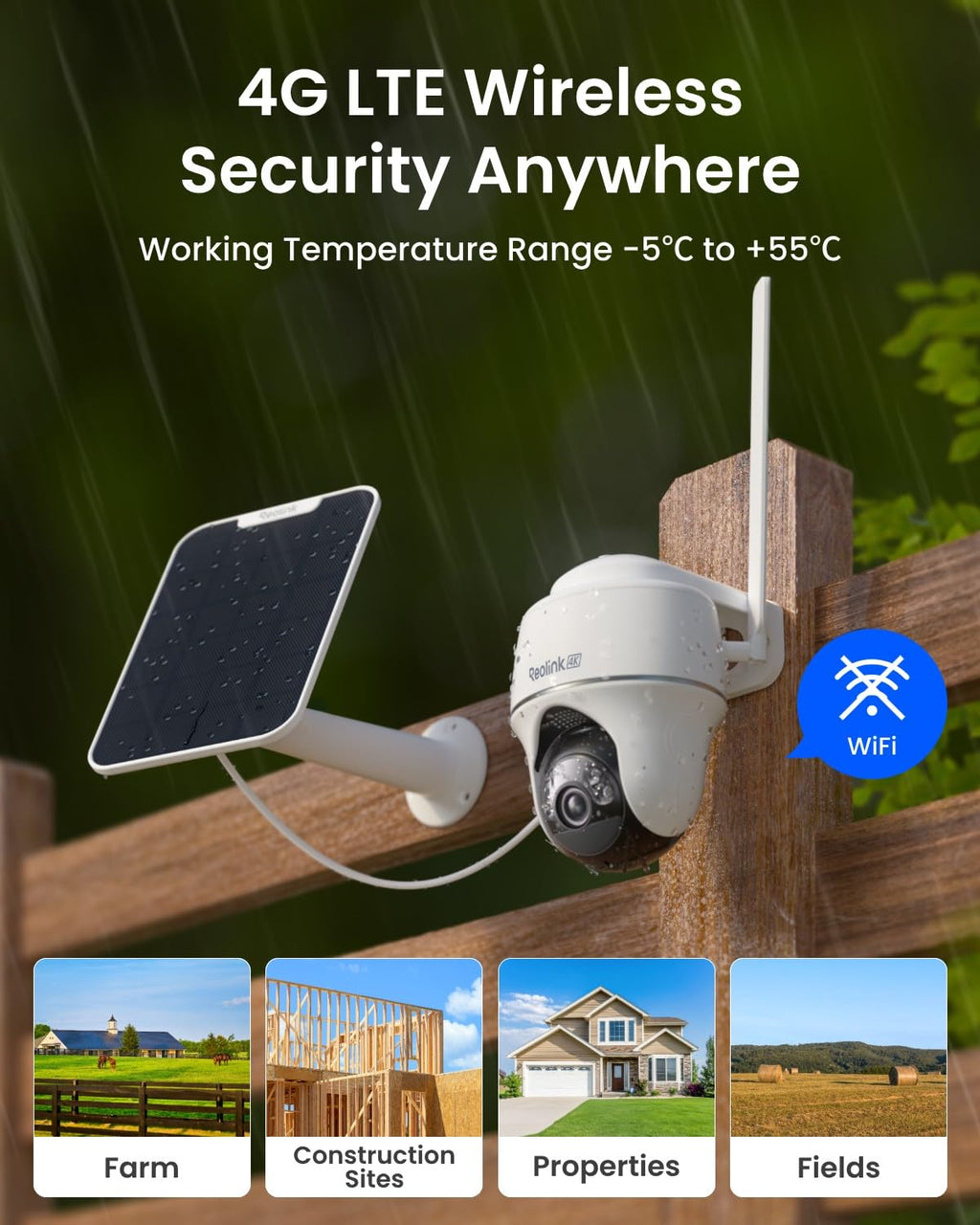 REOLINK 4K Solar Security Cameras Wireless Outdoor, 4G LTE Cellular Camera