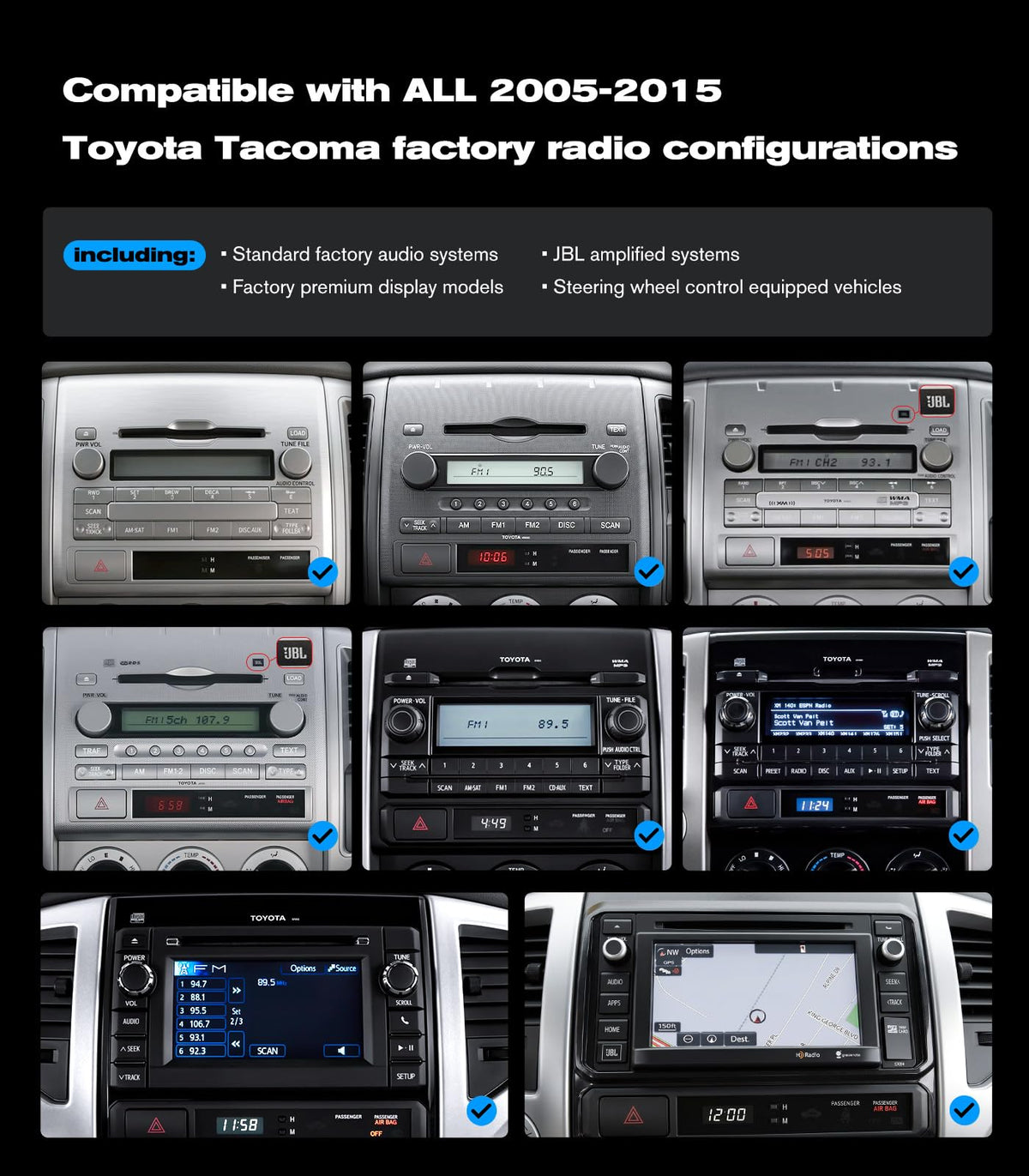 11.5" Car Stereo Dash Kit Replacement for Toyota Tacoma Radio Upgrade 2005-2015,QLED Touch Screen Head Unit w/Wired Wireless CarPlay Andriod Auto GPS Navigation 5GWiFi FM/AM