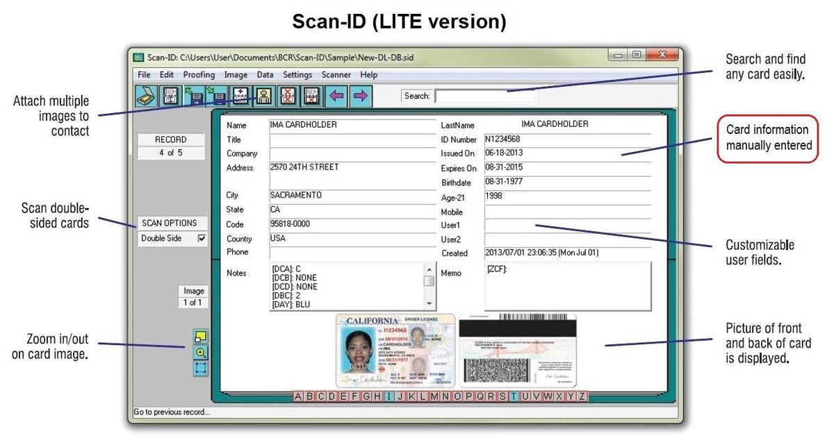 Duplex Medical Insurance Card and ID Card Scanner (w/Scan-ID LITE, for Windows)