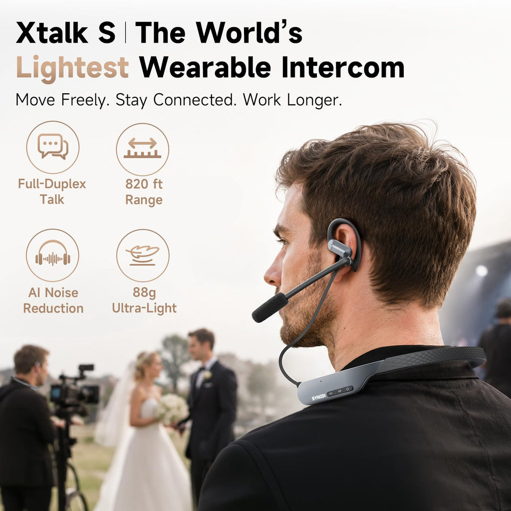 SYNCO Xtalk S5 Wireless Intercom Headset System, 5-Pack, in-Ear Neckband